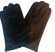 Men's Fleece Lined Leather, 3 Row Gloves, Black, Large