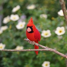 Crochet Red Cardinal: Handmade Jeans Yarn Bird Decor