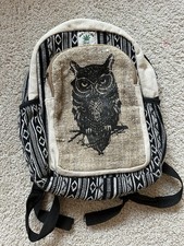 Himalayan Hemp THC Free Handmade Backpack Unisex Owl Multi Colors Boho Hippie
