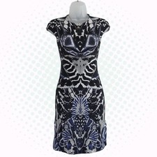 McQ Alexander McQueen Black White & Blue Butterfly Bodycon Mini Dress Size XS