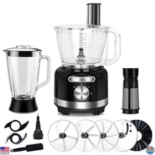 16-Cup Food Processor & 6-Cup Glass Blender Combo - 10-in-1, 600W, Black