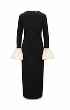 Vestido Staud Hawthorne Manga Larga Negro/Marfil Volantes Puño Campana, Negro Grande Nuevo con Etiquetas