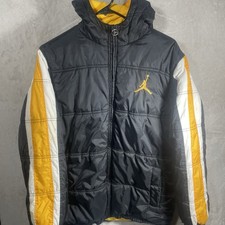 Michael Jordan Puffer Jacket Youth XL Black Yellow Logo Boys 3367