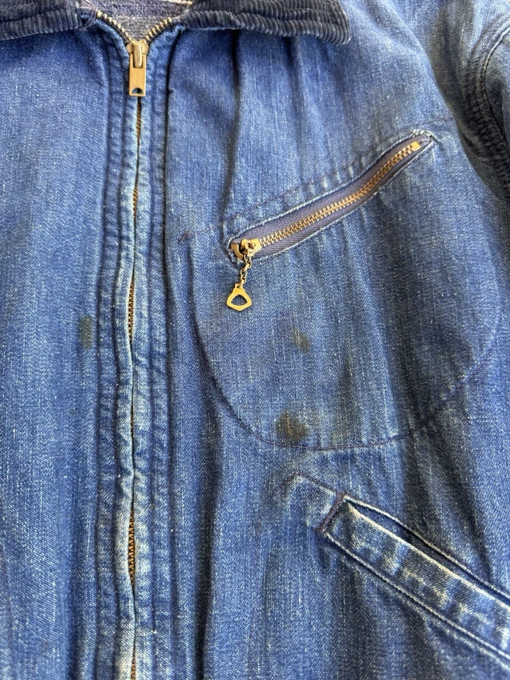 Chaqueta de Trabajo Forrada con Manta de Lana Denim Años 50 De Colección Talla Pequeña Foto 3 de 4