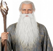 Mens Fake Beard Long Curly Mustache with Upturned for Cosplay,Halloween