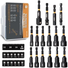 Magnetic Nut Driver Set 16 pcs Impact Driver Bit Set - Deep 1/4” Hex Shank Dr...