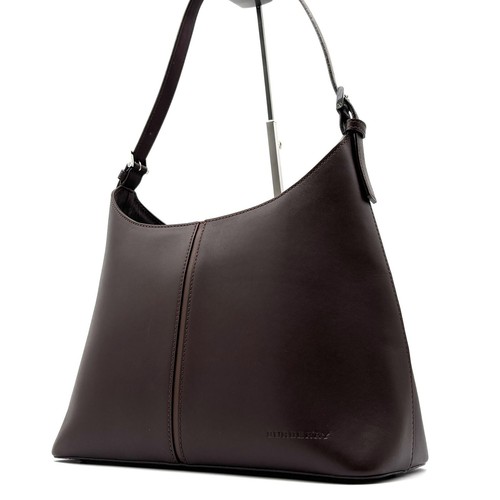 BURBERRY Hobo One Shoulder Bag Leather Nova Check Brown Vintage Auth From Japan