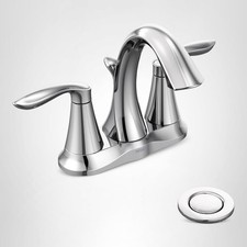 Moen 6410 Eva Chrome Two-Handle Centerset Bathroom Sink Faucet 3-Hole Drain
