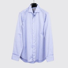 Canali Dress Shirt Size 17 Men Sky Blue Geometric Print Cotton