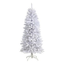 Nearly Natural 5ft Slim White Artificial Christmas Tree w/ 491 Bendable Branches