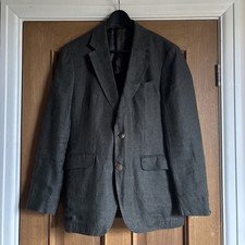 Hackett London 100% Linen Delave Hopsack Blazer UK38R EUR48R Khaki Olive