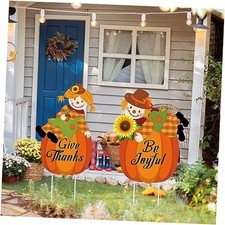 Fall Scarecrow Yard Stake Pumpkin Porch Sign with Stakes Thanksgiving Pilgrim