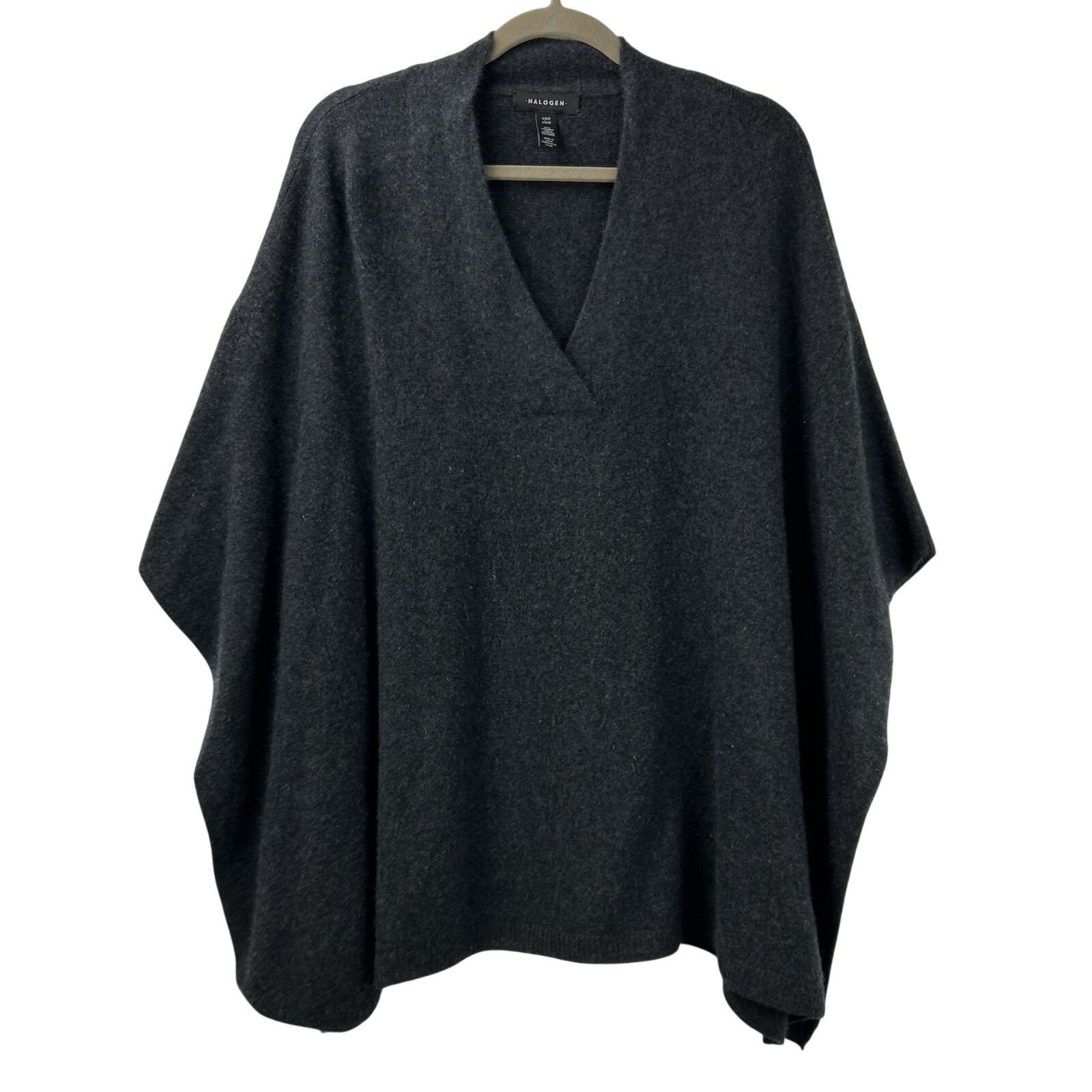 Halogen Gray 100% Cashmere Poncho with Relaxed Fit Womens Sweater One Size