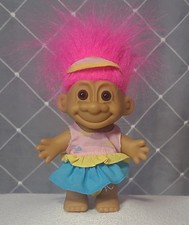 Russ Trolls Doll 1992 beach pink yellow swim clothes with blue cover skirt
