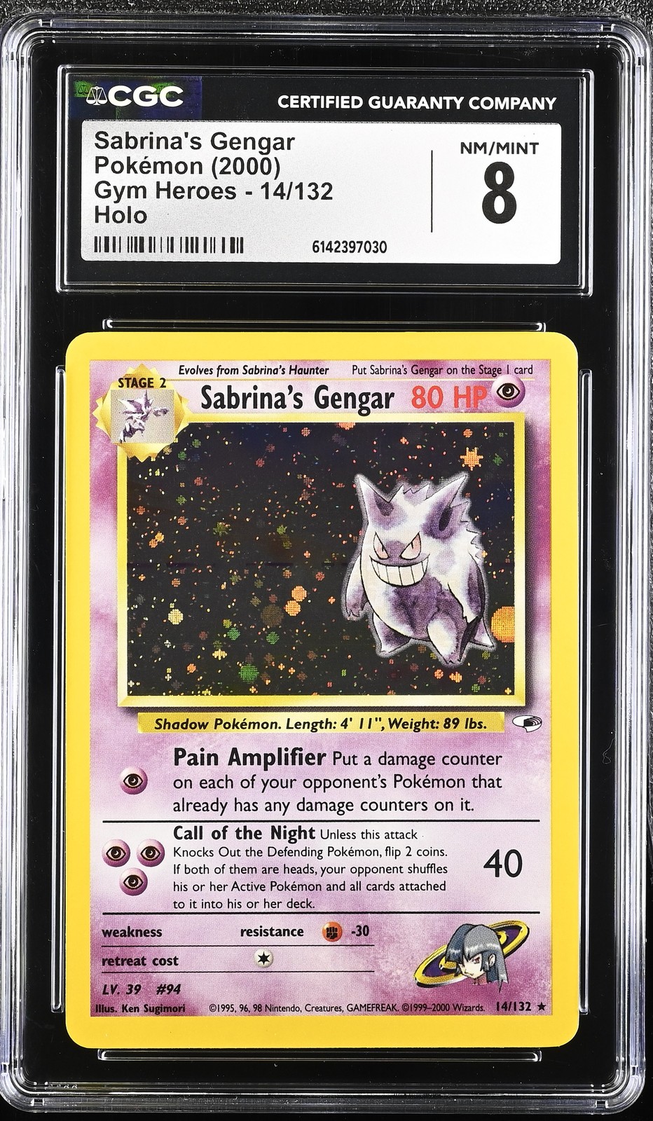 CGC 8 NM/MINT Sabrina's Gengar 14/132 Gym Heroes Holo Pokemon Card
