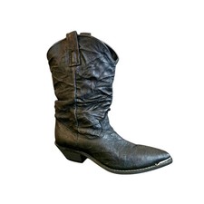 Vintage Western Cowgirl Boots Dingo Slouchy Leather 7 Black Silver Toe Rand USA