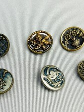 Antique Floral Mini Metal Picture Buttons Set Of 6