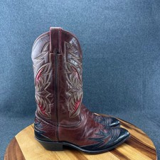 VTG 80S Code West Western Boots Womens 9.5 Red Brown Leather Cowboy Made in USA