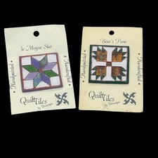 Quilt Tiles Vtg Pins Square Glazed Pottery Terra Cotta Bear Paw Star 90s NOS