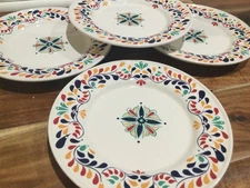 SET OF 4 MASON CRAFT & MORE  plate 9''  multicolored leaf mandala rare NWOT