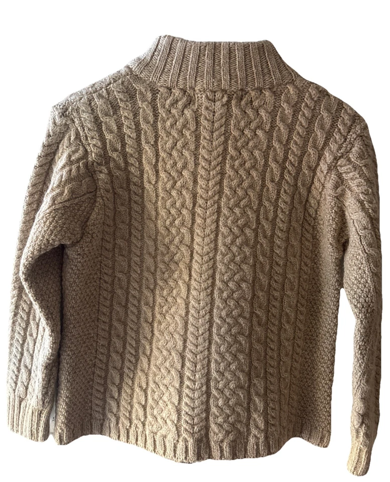 Aran Crafts 100% 美利奴羊毛 L 拉链前袋燕麦色针织毛衣 M 码 — 第 4/4 张图片