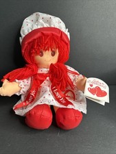 Dan Dee Red Hair Sweet Heart Cloth Doll Plush Dress Bonnet Valentine Day Vintage
