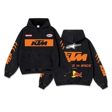 Retro Red Motorcycle KTM Racing Washed Hoodie MotorGP World Champion