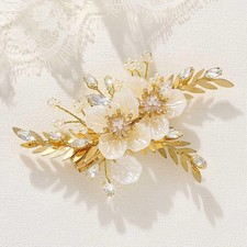 Gold Flower Wedding Hair Clip Crystal Bridal Hair Piece Barrette Accessories