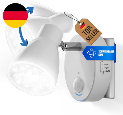 Trango 2635-016 LED Steckdose Sensor Nachtlicht in Weiß Drehbar & Schwenkbar Aut