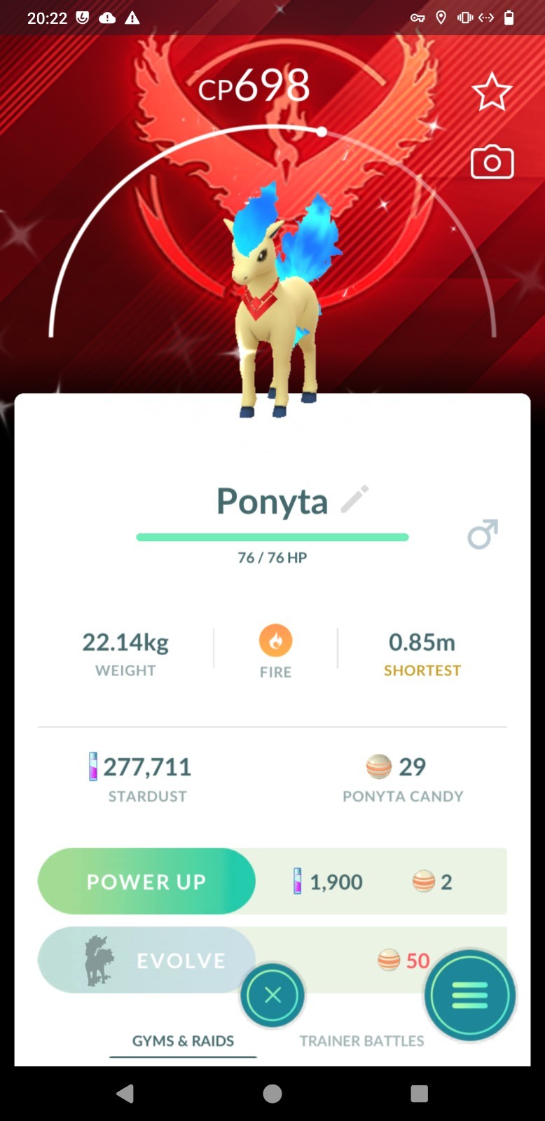 Pokémon Shiny Ponyta Wearing Candela Themed Costume Team Valor Background