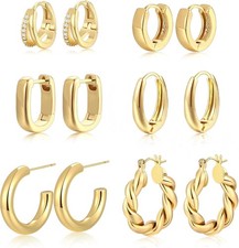 9 Pairs Small Gold/Silver Hoop Huggie Earrings Set for Women, 14K Gold Plated Ch