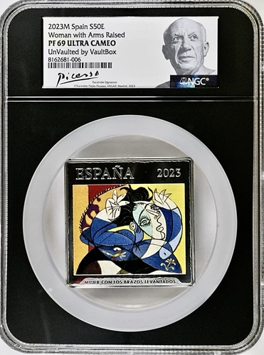 PICASSO WOMAN WITH RAISED ARMS SILVER 50€ EURO SPAIN 2023 NGC PF69UCAM