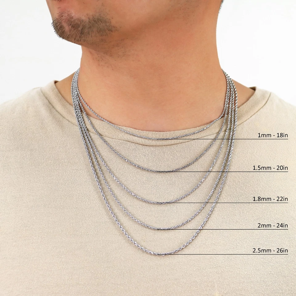 Pulseira ou colar de corrente de ouro branco 14K corte diamante 1,5 mm-5 mm 7" - 30" - Imagem 2 de 4