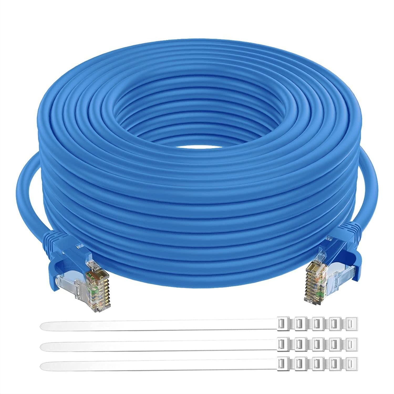 200ft Blue Cat6 Ethernet Cable - Outdoor/Indoor Shielded RJ45 Network Cable Snagless Design
