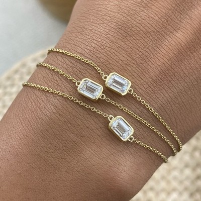 1,8 kt F/VS2 Smaragdschliff Laborgefertigt Diamant Gelbgold Kette Armband Zertifiziert