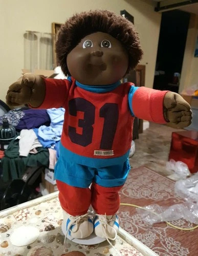 Cabbage Patch Kid Doll #3 AA African Fuzzy Boy Brown Eyes Red Blue Jogger Outfit