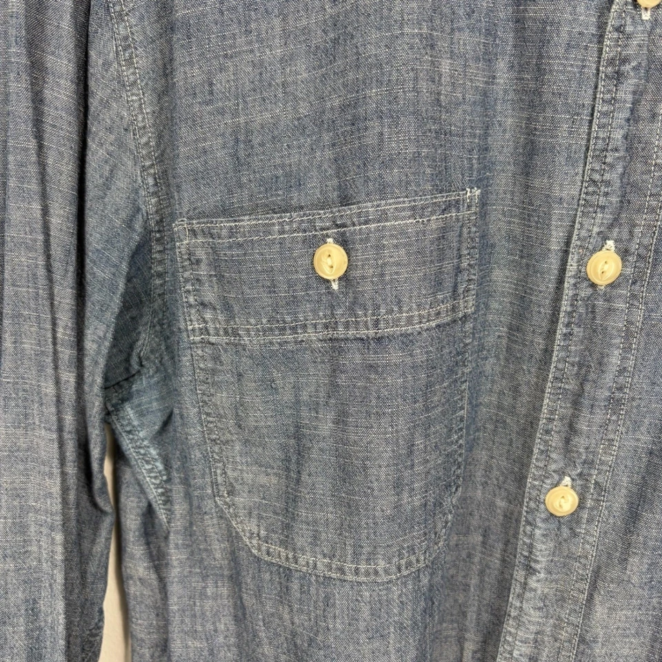 J. Camisa Crew A Medida Calce Cambray Botón Hombres Medio Azul Barbijo Algodón Foto 4 de 4