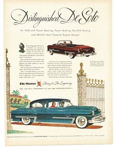 1953 DeSoto FireDome V-8 Vintage Print Ad Teal Blue Sedan & Maroon Convertible
