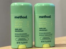 Method Deodorant Daily Zen 24 Hour Aluminum/Baking Soda Free 2.65 Oz X2