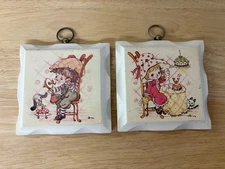 Homco Vintage Home Interiors Wood Cute Girls Wall Hanging Plaques 5"x5”