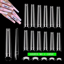 Coffin Nail Tips 600PCS – No C Curve Clear XXXL Acrylic Nails