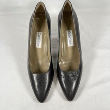 Calvin Klein Vintage Gray Leather Pointed Toe Heels 6.5N Italy Classic Chic