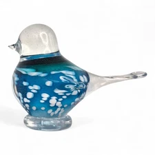 VTG Art Glass Bird Figurine Hand-made Artist Jaros Sklarska Czech Blue Teal 