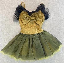 Ballet Tutu Dress Girls Green Gold Bow Tulle Round Neck Spaghetti Strap Pleated