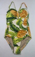 Kona Sol One Piece Swimsuit Small Tropical Floral Textured Tummy Control