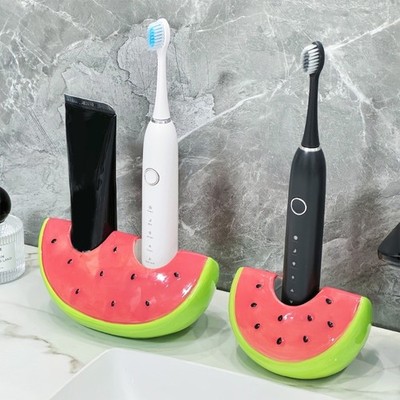 Ceramic Toothbrush Organizer Watermelon Theme Bathroom Counter Storage Essential