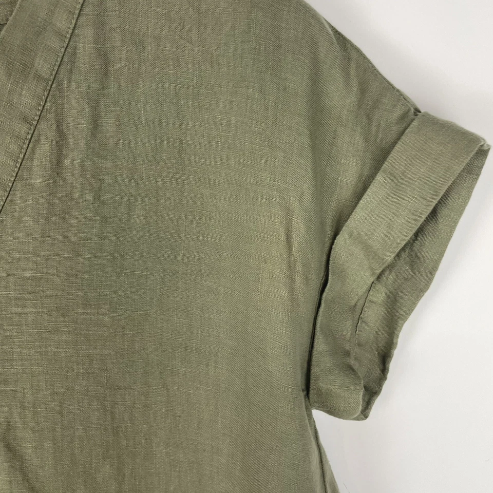 Vestido Lou and Grey XS Manga Corta Cuello en V Verde Oliva Lino Boho Lagenlook Foto 3 de 4