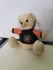 Halloween Teddy Bear w/ Spider Web Orange Black Sweater Small Plush 8" Seated