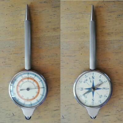Vintage Druckkompass, Kartenmaß und Drehbleistift in einem