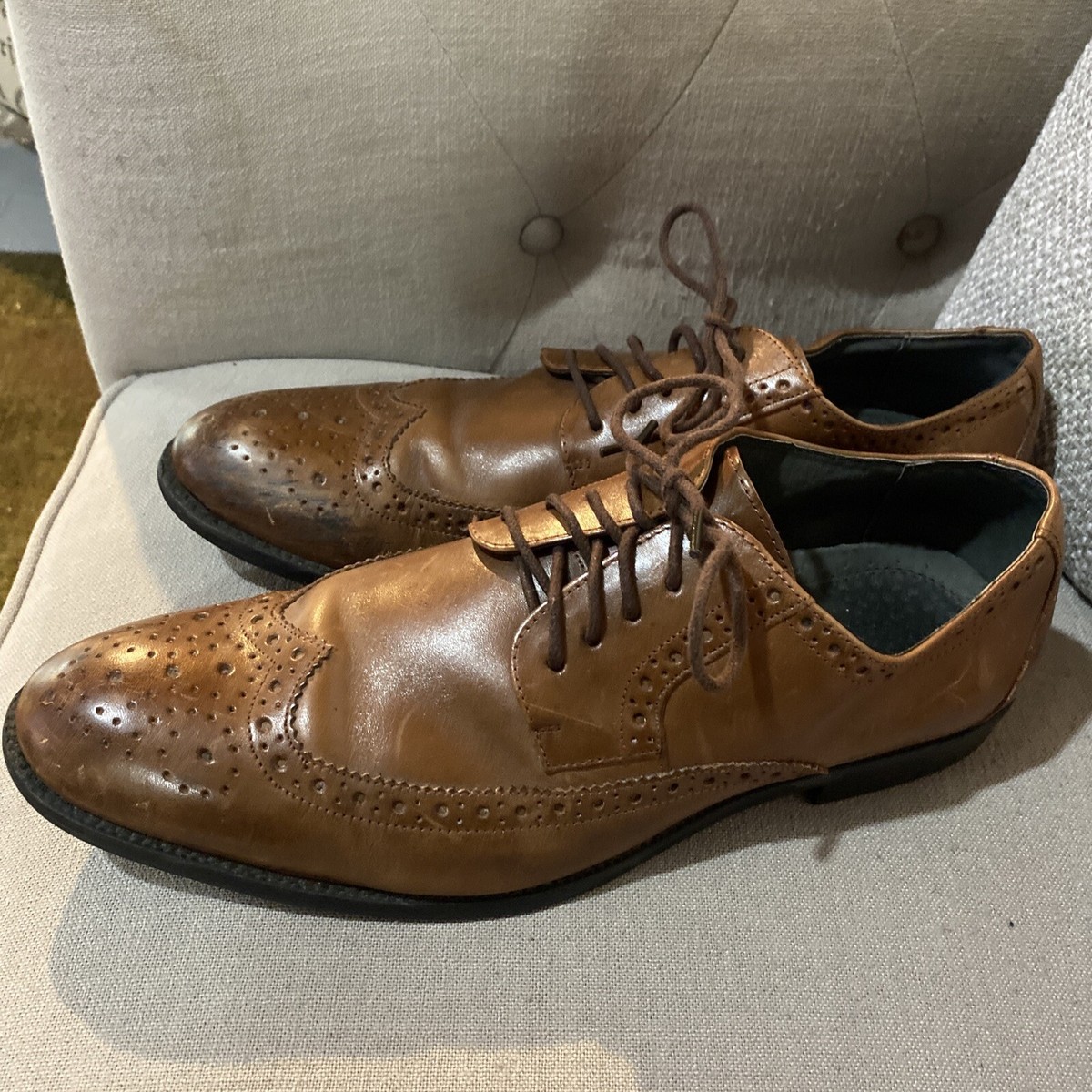 Stacy Adams Mens 13 M Oxfords Brown Lace Up Wingtip Leather Shoes Casual Preppy‎ Vintage Stacy Adams Wingtip Oxfords: Brown Leather Lace up  main image 4